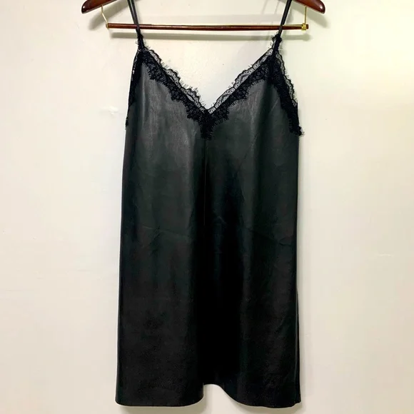 Zara Trafaluc Black Leather Slip Dress, size S.